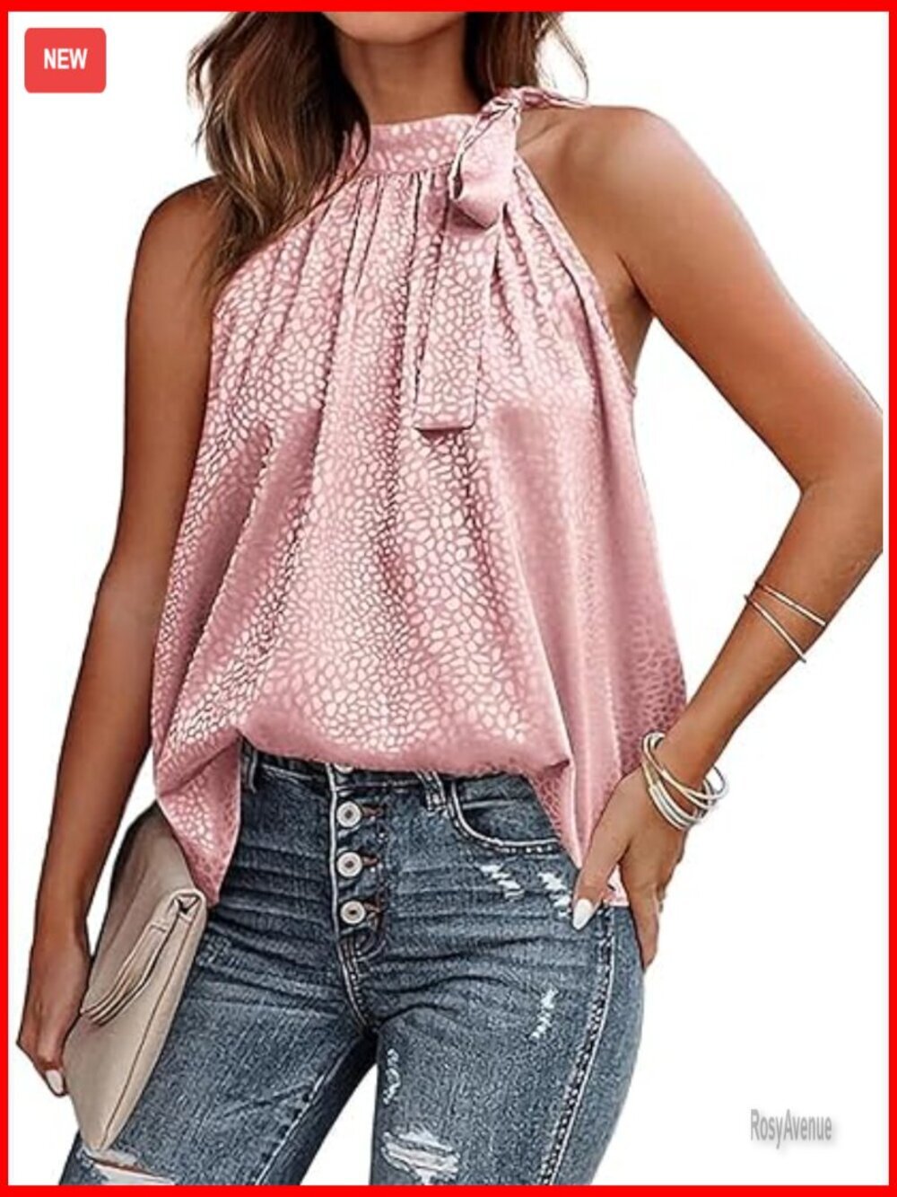Satin Halter Top with Side Tie Bow Mock Neck Sleeveless Loose Tank